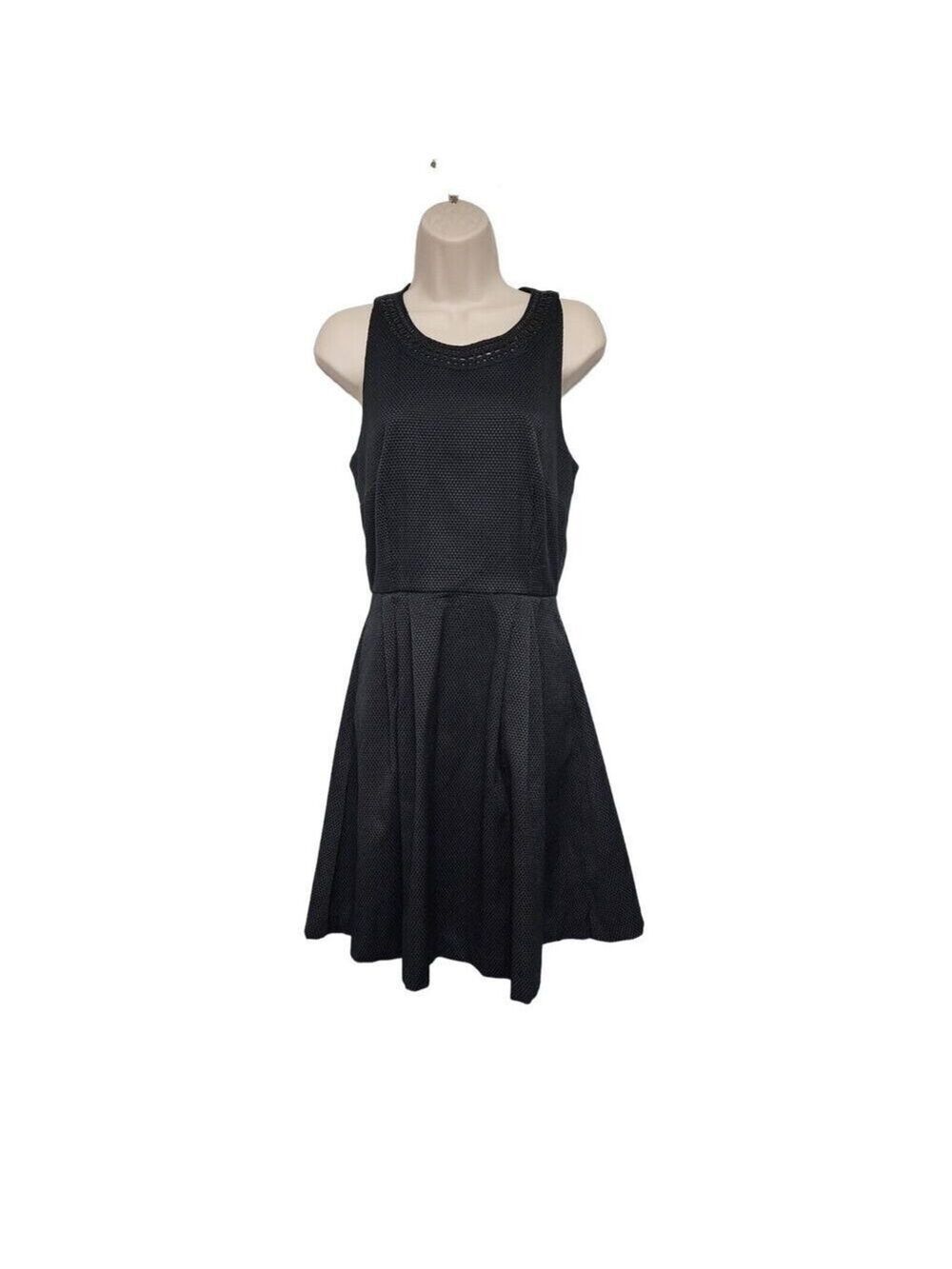New York & Company Black Eyelet Fit and Flare Dress Size 6